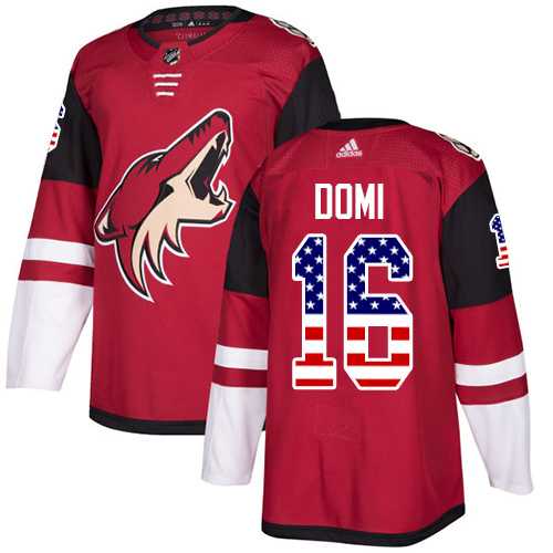 Men's Adidas Phoenix Coyotes #16 Max Domi Maroon Home Authentic USA Flag Stitched NHL Jersey