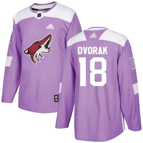 Men's Adidas Phoenix Coyotes #18 Christian Dvorak Purple Authentic Fights Cancer Stitched NHL