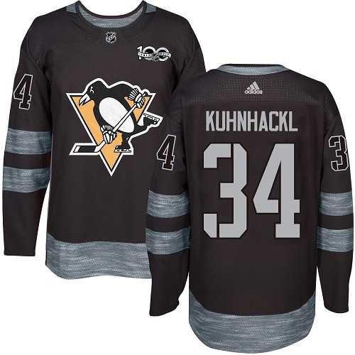 Men's Adidas Pittsburgh Penguins #34 Tom Kuhnhackl Black 1917-2017 100th Anniversary Stitched NHL Jersey