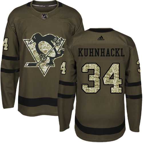 Men's Adidas Pittsburgh Penguins #34 Tom Kuhnhackl Green Salute to Service Stitched NHL Jersey