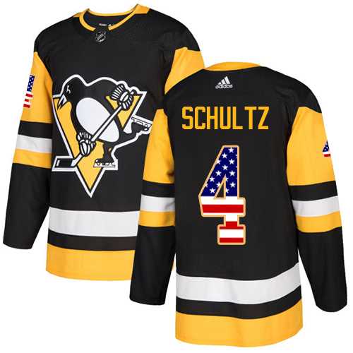 Men's Adidas Pittsburgh Penguins #4 Justin Schultz Black Home Authentic USA Flag Stitched NHL Jersey