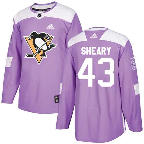 Men's Adidas Pittsburgh Penguins #43 Conor Sheary Purple Authentic Fights Cancer Stitched NHL
