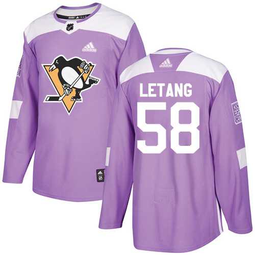 Men's Adidas Pittsburgh Penguins #58 Kris Letang Purple Authentic Fights Cancer Stitched NHL