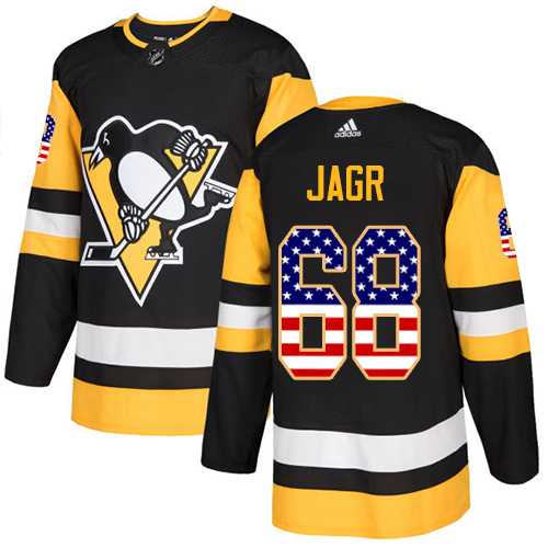 Men's Adidas Pittsburgh Penguins #68 Jaromir Jagr Black Home Authentic USA Flag Stitched NHL Jersey