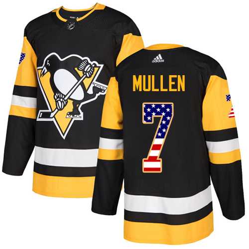 Men's Adidas Pittsburgh Penguins #7 Joe Mullen Black Home Authentic USA Flag Stitched NHL Jersey