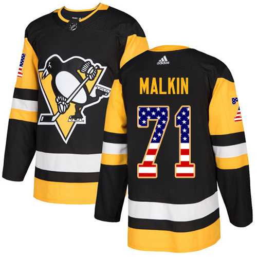 Men's Adidas Pittsburgh Penguins #71 Evgeni Malkin Black Home Authentic USA Flag Stitched NHL Jersey