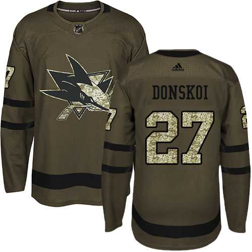 Men's Adidas San Jose Sharks #27 Joonas Donskoi Green Salute to Service Stitched NHL Jersey