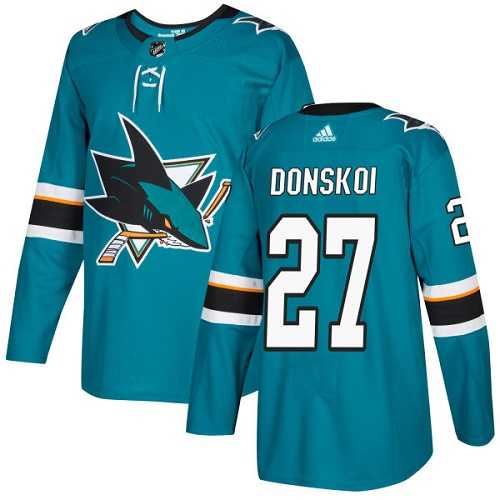 Men's Adidas San Jose Sharks #27 Joonas Donskoi Teal Home Authentic Stitched NHL Jersey