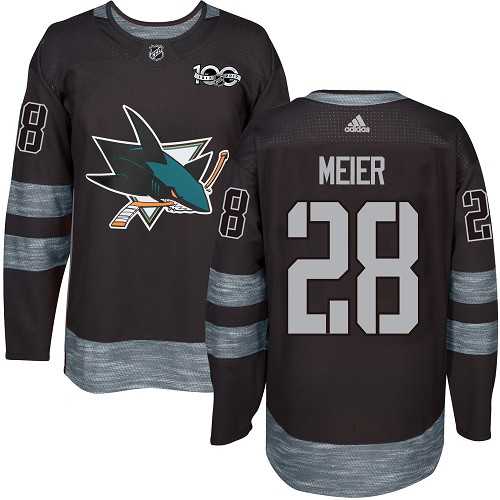 Men's Adidas San Jose Sharks #28 Timo Meier Black 1917-2017 100th Anniversary Stitched NHL Jersey