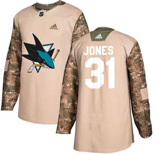 Men's Adidas San Jose Sharks #31 Martin Jones Camo Authentic 2017 Veterans Day Stitched NHL Jersey