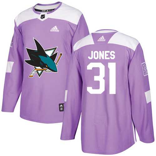 Men's Adidas San Jose Sharks #31 Martin Jones Purple Authentic Fights Cancer Stitched NHL