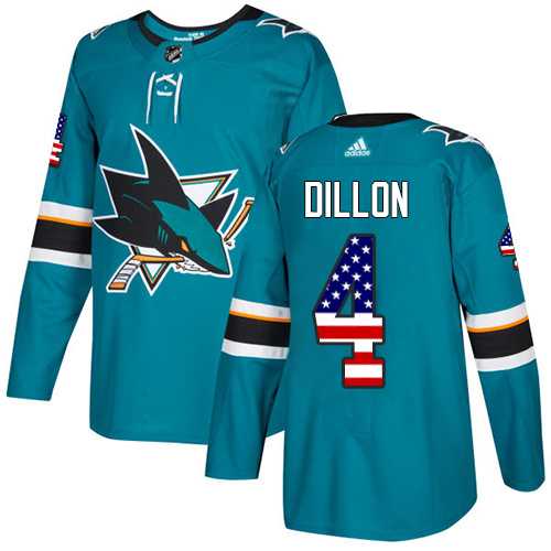 Men's Adidas San Jose Sharks #4 Brenden Dillon Teal Home Authentic USA Flag Stitched NHL Jersey