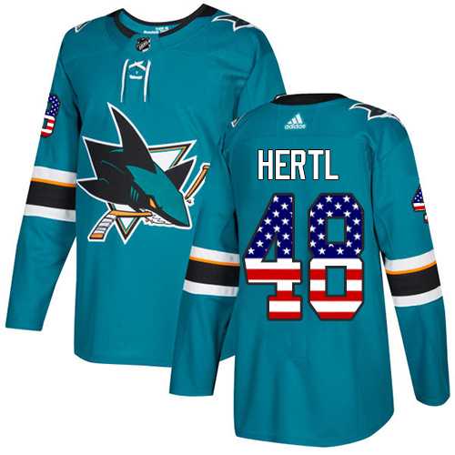 Men's Adidas San Jose Sharks #48 Tomas Hertl Teal Home Authentic USA Flag Stitched NHL Jersey