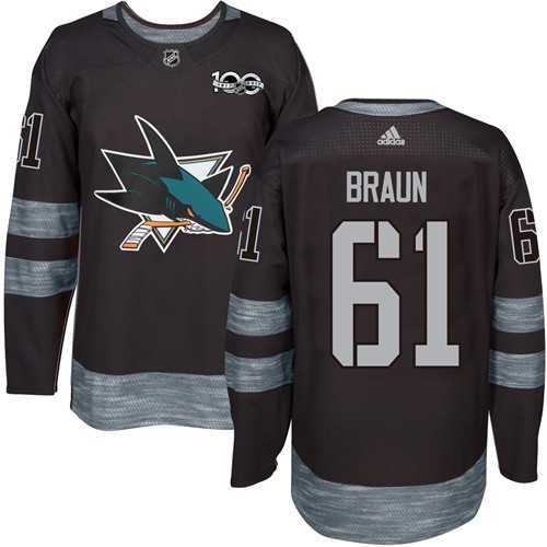 Men's Adidas San Jose Sharks #61 Justin Braun Black 1917-2017 100th Anniversary Stitched NHL Jersey Men's Adidas San Jose Sharks #61 Justin Braun Black 1917-2017 100th Anniversary Stitched NHL Jersey
