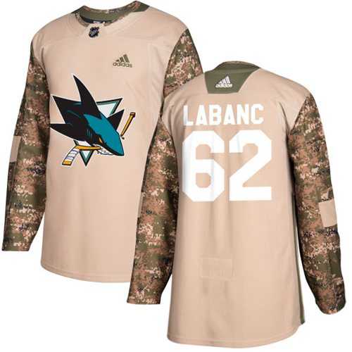 Men's Adidas San Jose Sharks #62 Kevin Labanc Camo Authentic 2017 Veterans Day Stitched NHL Jersey