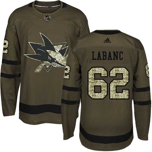 Men's Adidas San Jose Sharks #62 Kevin Labanc Green Salute to Service Stitched NHL Jersey