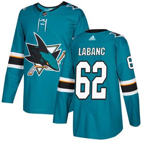 Men's Adidas San Jose Sharks #62 Kevin Labanc Teal Home Authentic Stitched NHL Jersey