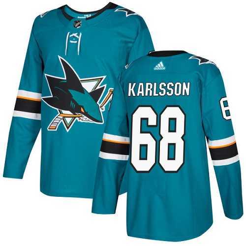 Men's Adidas San Jose Sharks #68 Melker Karlsson Teal Home Authentic Stitched NHL Jersey