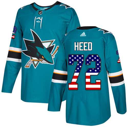 Men's Adidas San Jose Sharks #72 Tim Heed Teal Home Authentic USA Flag Stitched NHL Jersey