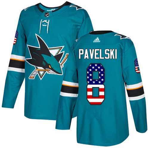 Men's Adidas San Jose Sharks #8 Joe Pavelski Teal Home Authentic USA Flag Stitched NHL Jersey