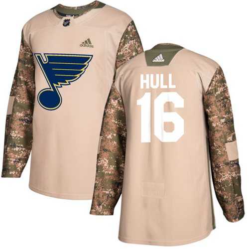 Men's Adidas St. Louis Blues #16 Brett Hull Camo Authentic 2017 Veterans Day Stitched NHL Jersey