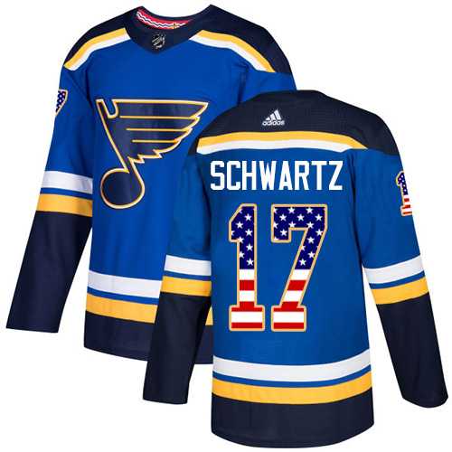 Men's Adidas St. Louis Blues #17 Jaden Schwartz Blue Home Authentic USA Flag Stitched NHL Jersey