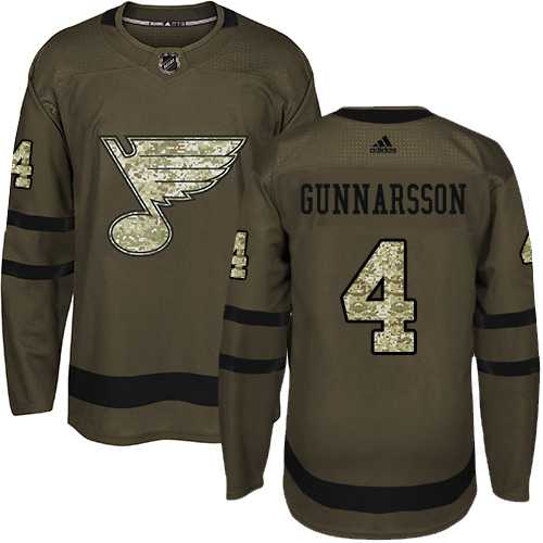 Men's Adidas St. Louis Blues #4 Carl Gunnarsson Green Salute to Service Stitched NHL