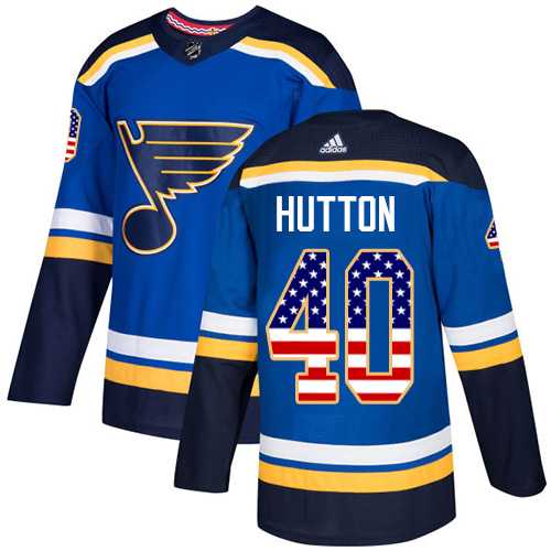 Men's Adidas St. Louis Blues #40 Carter Hutton Blue Home Authentic USA Flag Stitched NHL Jersey