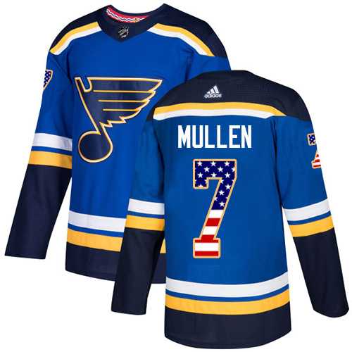 Men's Adidas St. Louis Blues #7 Joe Mullen Blue Home Authentic USA Flag Stitched NHL Jersey