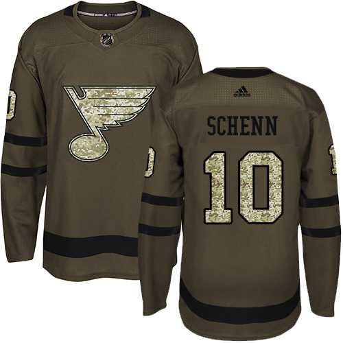 Men's Adidas St.Louis Blues #10 Brayden Schenn Green Salute to Service Stitched NHL Jersey