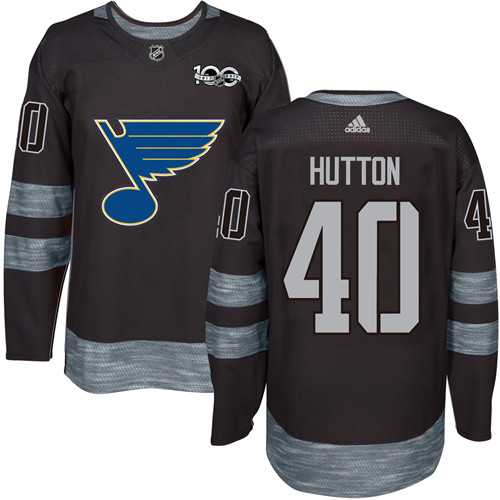 Men's Adidas St.Louis Blues #40 Carter Hutton Black 1917-2017 100th Anniversary Stitched NHL Jersey