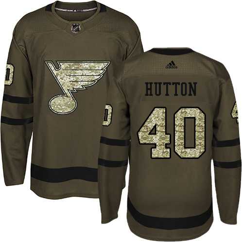 Men's Adidas St.Louis Blues #40 Carter Hutton Green Salute to Service Stitched NHL Jersey