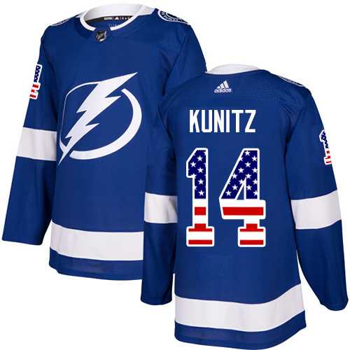 Men's Adidas Tampa Bay Lightning #14 Chris Kunitz Blue Home Authentic USA Flag Stitched NHL Jersey