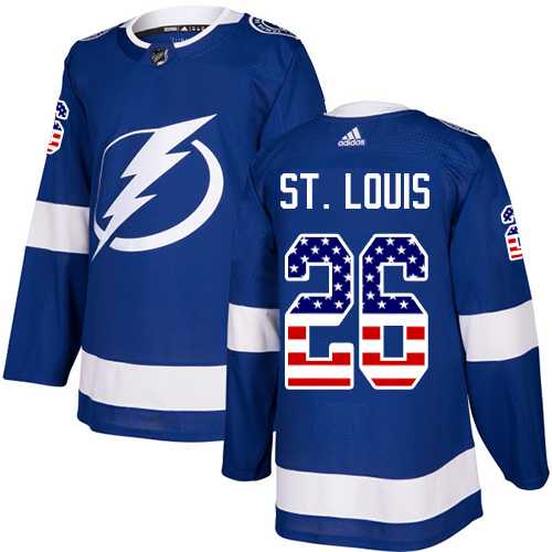Men's Adidas Tampa Bay Lightning #26 Martin St. Louis Blue Home Authentic USA Flag Stitched NHL Jersey