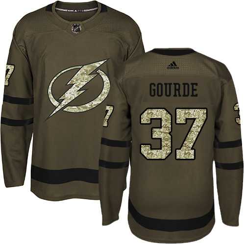 Men's Adidas Tampa Bay Lightning #37 Yanni Gourde Green Salute to Service Stitched NHL Jersey