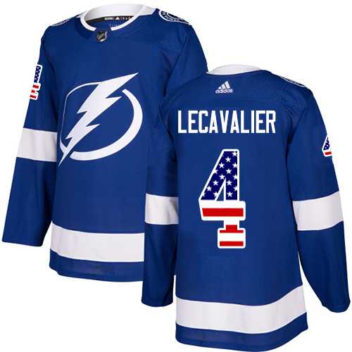 Men's Adidas Tampa Bay Lightning #4 Vincent Lecavalier Blue Home Authentic USA Flag Stitched NHL Jersey