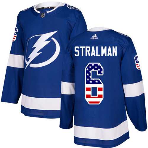 Men's Adidas Tampa Bay Lightning #6 Anton Stralman Blue Home Authentic USA Flag Stitched NHL Jersey