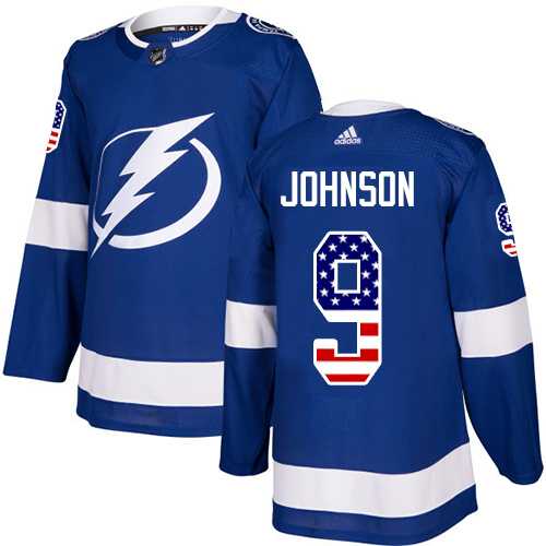 Men's Adidas Tampa Bay Lightning #9 Tyler Johnson Blue Home Authentic USA Flag Stitched NHL Jersey