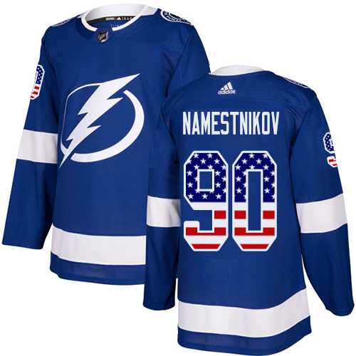 Men's Adidas Tampa Bay Lightning #90 Vladislav Namestnikov Blue Home Authentic USA Flag Stitched NHL Jersey