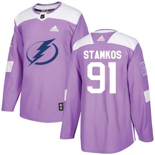 Men's Adidas Tampa Bay Lightning #91 Steven Stamkos Purple Authentic Fights Cancer Stitched NHL