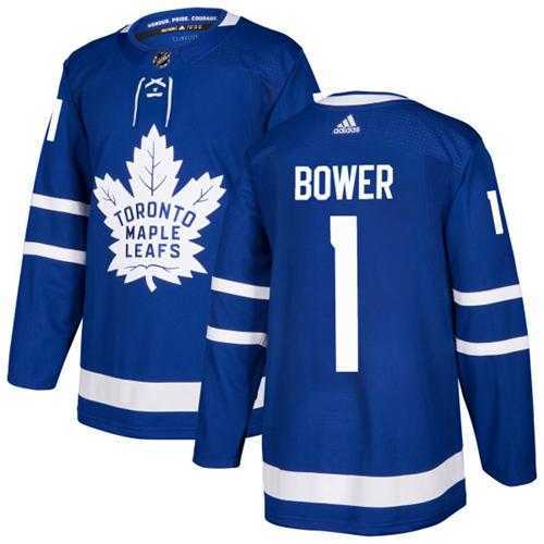 Men's Adidas Toronto Maple Leafs #1 Johnny Bower Blue Home Authentic Stitched NHL Jersey