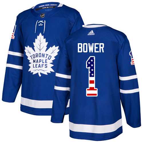 Men's Adidas Toronto Maple Leafs #1 Johnny Bower Blue Home Authentic USA Flag Stitched NHL Jersey