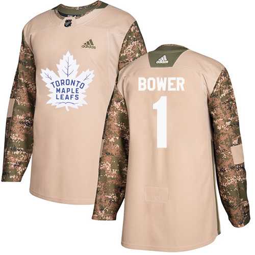Men's Adidas Toronto Maple Leafs #1 Johnny Bower Camo Authentic 2017 Veterans Day Stitched NHL Jersey