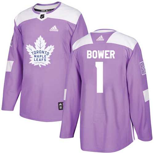 Men's Adidas Toronto Maple Leafs #1 Johnny Bower Purple Authentic Fights Cancer Stitched NHL