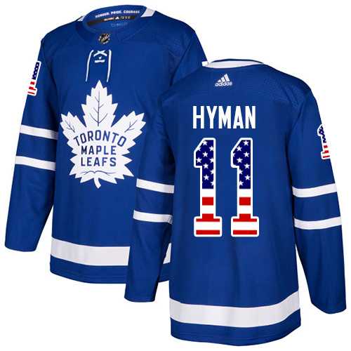 Men's Adidas Toronto Maple Leafs #11 Zach Hyman Blue Home Authentic USA Flag Stitched NHL Jersey