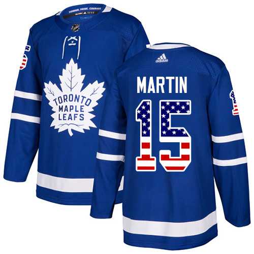 Men's Adidas Toronto Maple Leafs #15 Matt Martin Blue Home Authentic USA Flag Stitched NHL Jersey