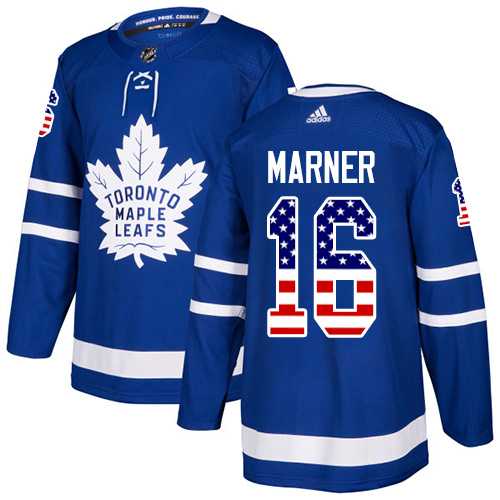 Men's Adidas Toronto Maple Leafs #16 Mitchell Marner Blue Home Authentic USA Flag Stitched NHL Jersey