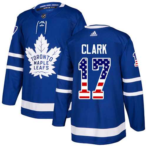 Men's Adidas Toronto Maple Leafs #17 Wendel Clark Blue Home Authentic USA Flag Stitched NHL Jersey
