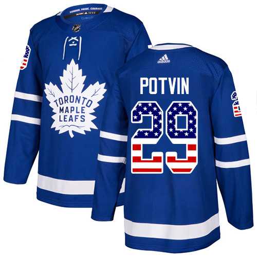 Men's Adidas Toronto Maple Leafs #29 Felix Potvin Blue Home Authentic USA Flag Stitched NHL Jersey