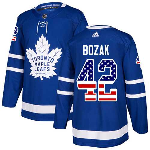 Men's Adidas Toronto Maple Leafs #42 Tyler Bozak Blue Home Authentic USA Flag Stitched NHL Jersey